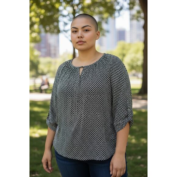 MICHAEL KORS BLACK AND WHITE POLKA DOT BLOUSE 100% POLY SIZE 12 - Picture 1 of 5